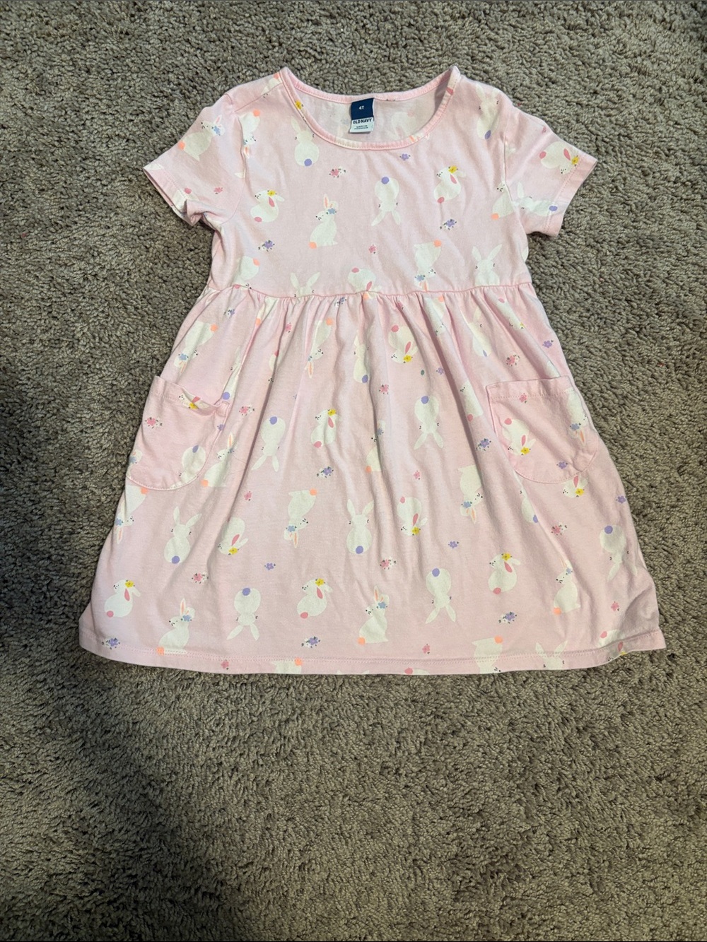 Old Navy Pink Bunny Print Short Sleeve Dress